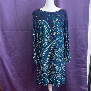 Old Navy Blue and Teal Paisley 3/4 Sleeve Dress